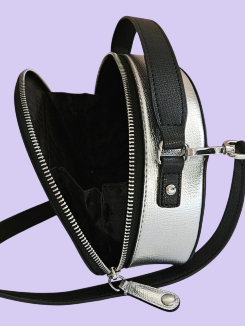 Karl Lagerfeld "Maybelle" Metallic Silver Vegan Leather Adjustable Crossbody NWT - Picture 4 of 7